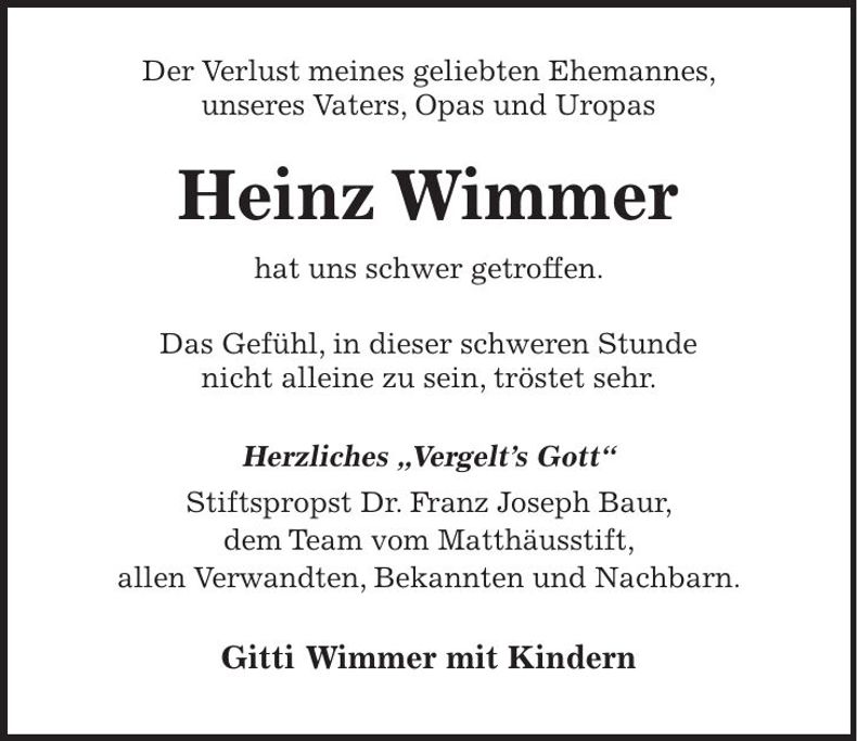Traueranzeige Heinz Wimmer