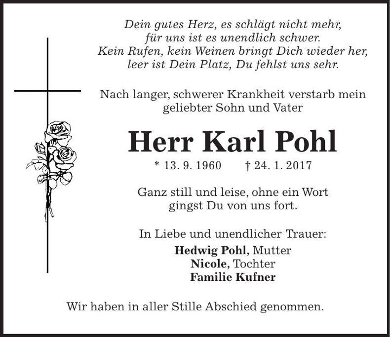 Traueranzeige Karl Pohl