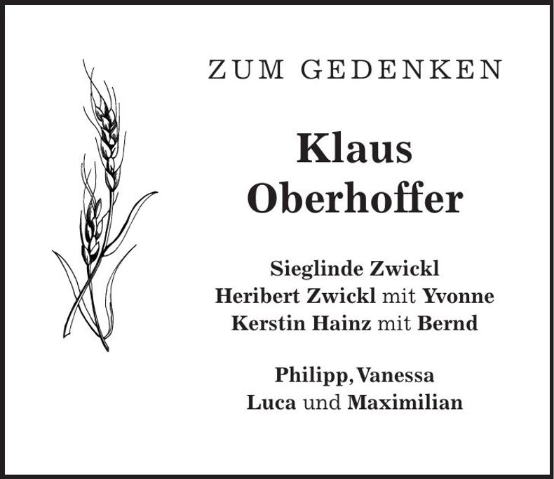 Traueranzeige Klaus Oberhoffer