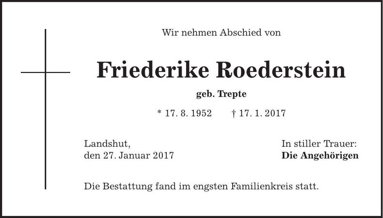 Traueranzeige Friederike Roederstein