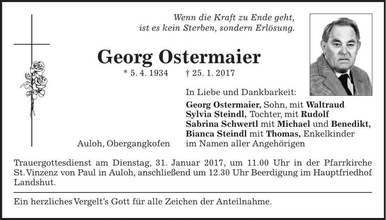 Traueranzeige Georg Ostermaier