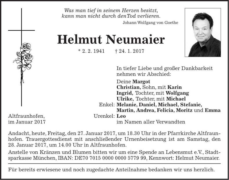 Traueranzeige Helmut Neumaier
