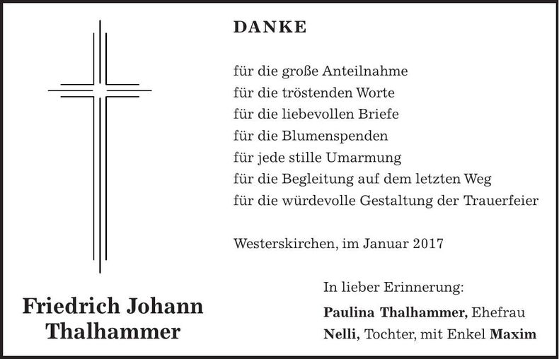 Traueranzeige Friedrich Johann Thalhammer