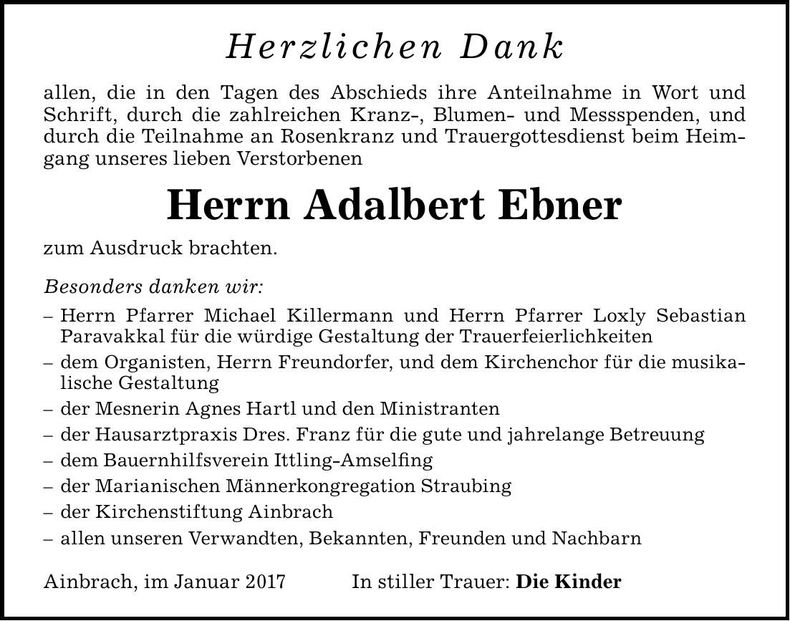 Traueranzeige Adalbert Ebner