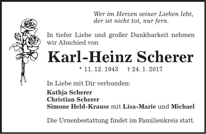 Traueranzeige Karl-Heinz Scherer