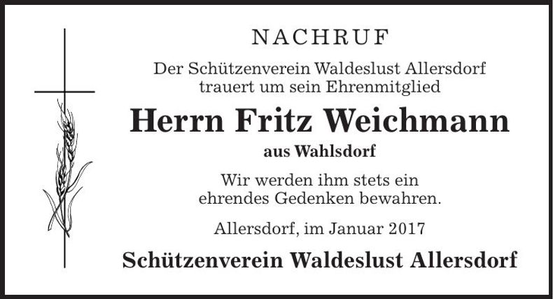 Traueranzeige Fritz Weichmann