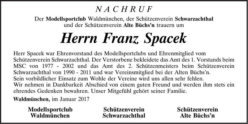 Traueranzeige Franz Spacek