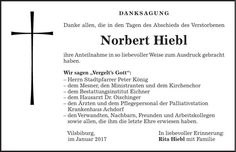 Traueranzeige Norbert Hiebl