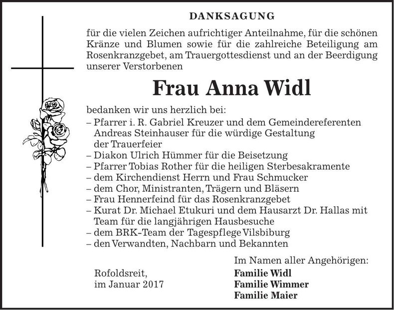 Traueranzeige Anna Widl