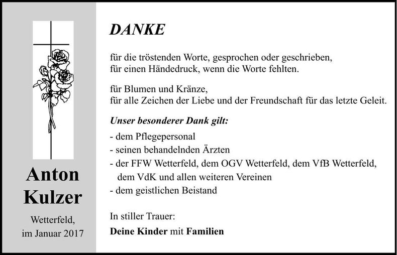 Traueranzeige Anton Kulzer