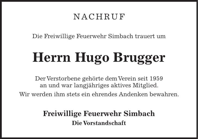 Traueranzeige Hugo Brugger