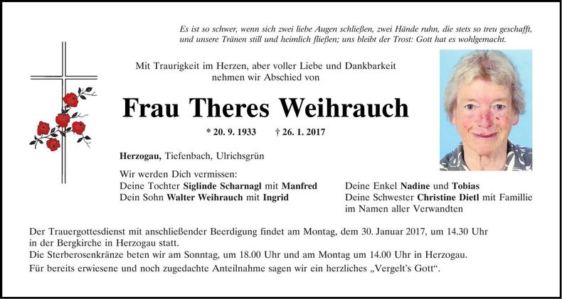 Traueranzeige Theres Weihrauch