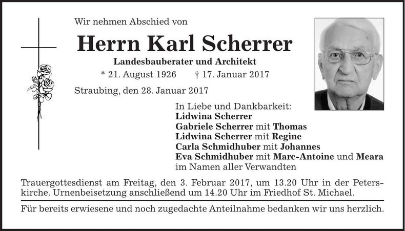 Traueranzeige Karl Scherrer