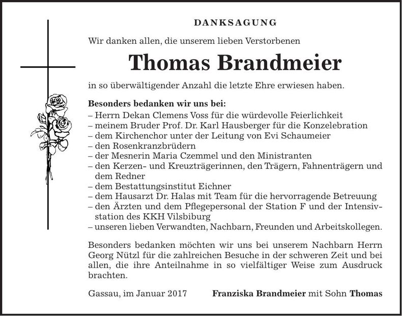 Traueranzeige Thomas Brandmeier