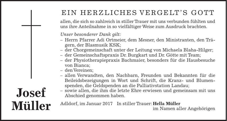 Traueranzeige Josef Müller