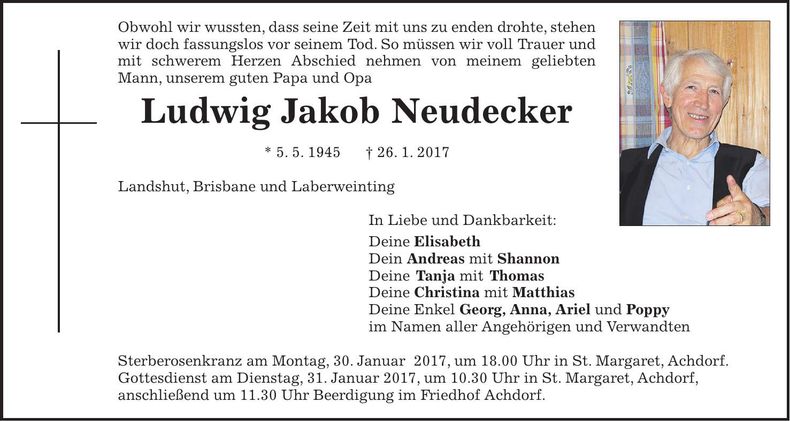 Traueranzeige Ludwig Jakob Neudecker