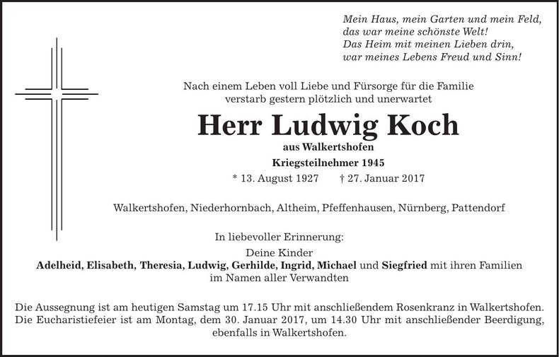 Traueranzeige Ludwig Koch