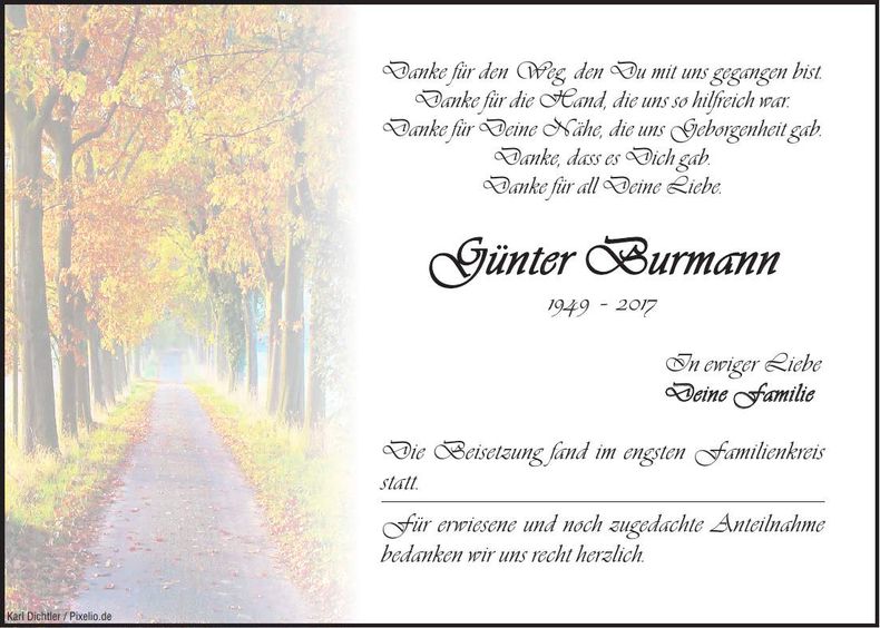 Traueranzeige Günter Burmann