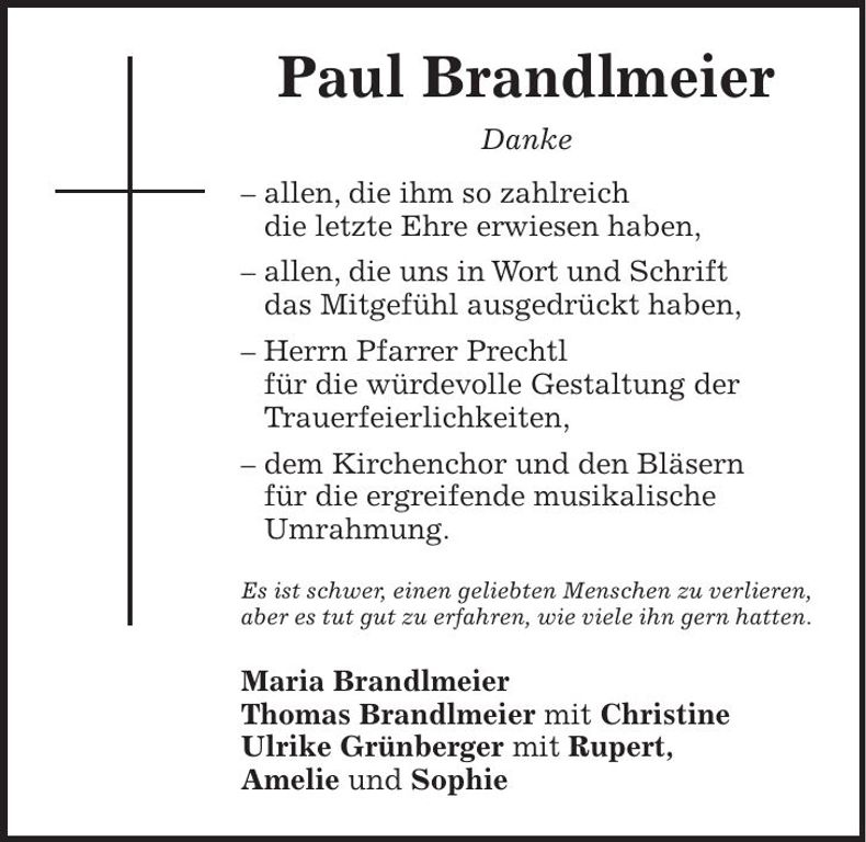 Traueranzeige Paul Brandlmeier