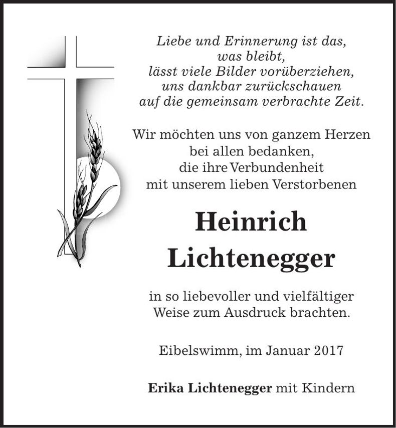Traueranzeige Heinrich Lichtenegger