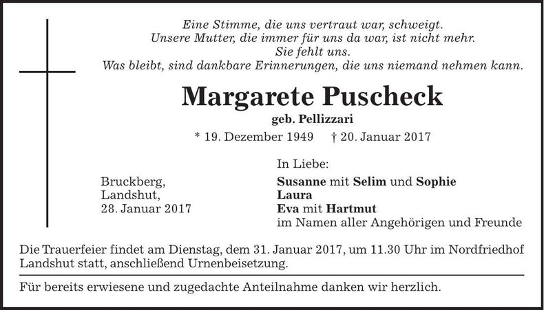 Traueranzeige Margarete Puscheck