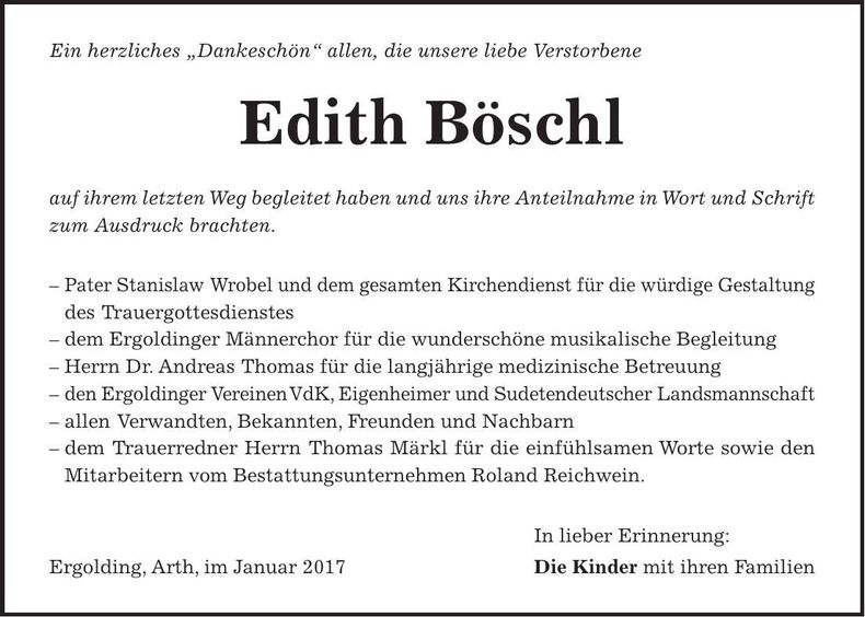 Traueranzeige Edith Böschl