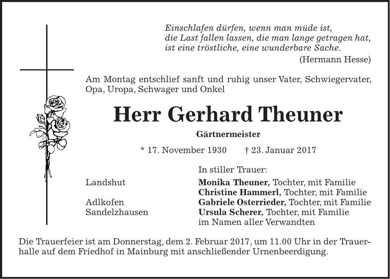 Traueranzeige Gerhard Theuner