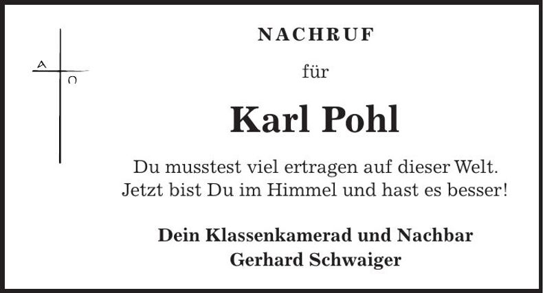 Traueranzeige Karl Pohl