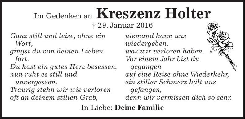 Traueranzeige Kreszenz Holter