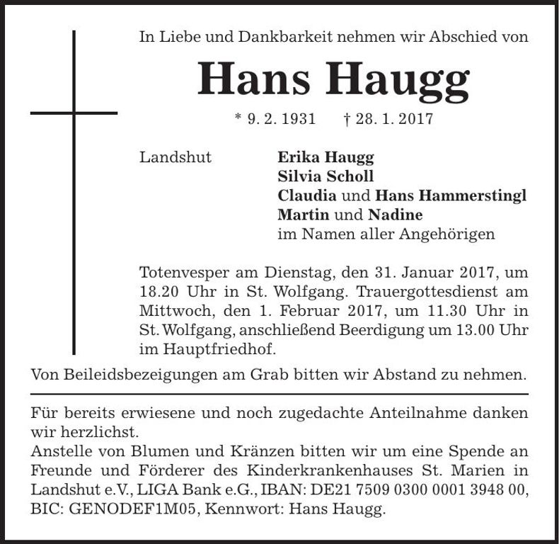 Traueranzeige Hans Haugg