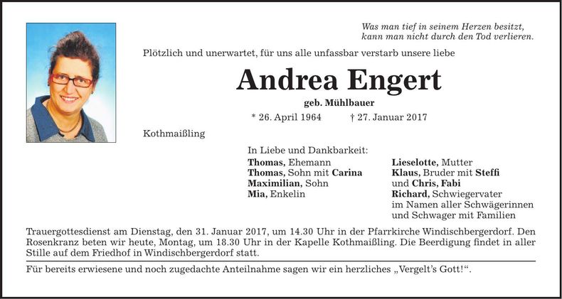 Traueranzeige Andrea Engert