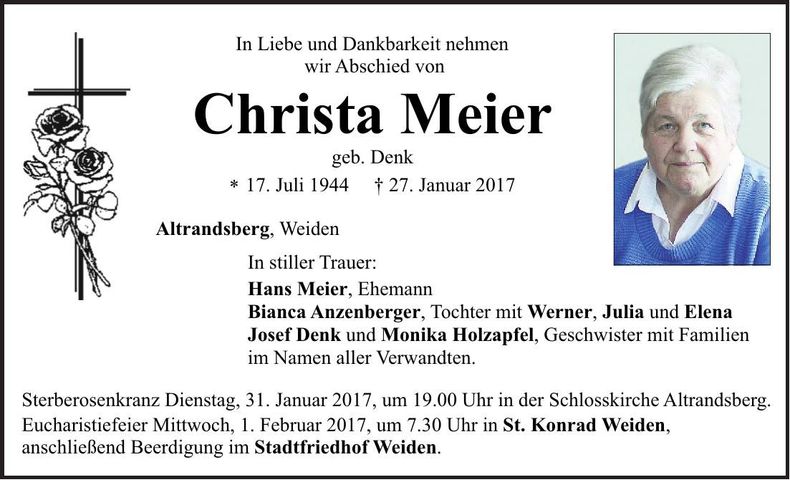 Traueranzeige Christa Meier