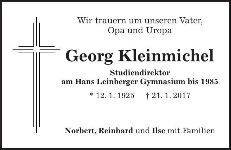 Traueranzeige Georg Kleinmichel