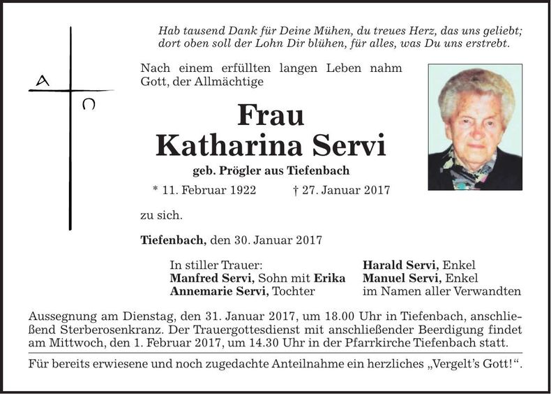Traueranzeige Katharina Servi