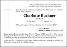 Traueranzeige Charlotte Buchner