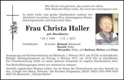 Traueranzeige Christa Haller