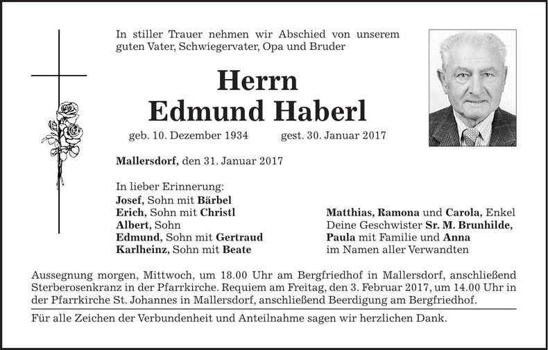 Traueranzeige Edmund Haberl