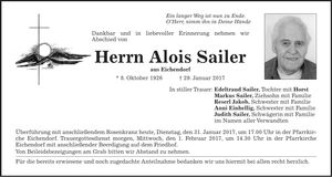 Traueranzeige Alois Sailer
