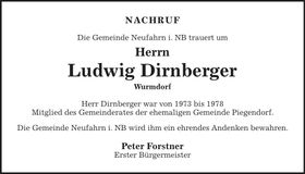 Traueranzeige Ludwig Dirnberger