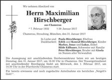 Traueranzeige Maximilian Hirschberger