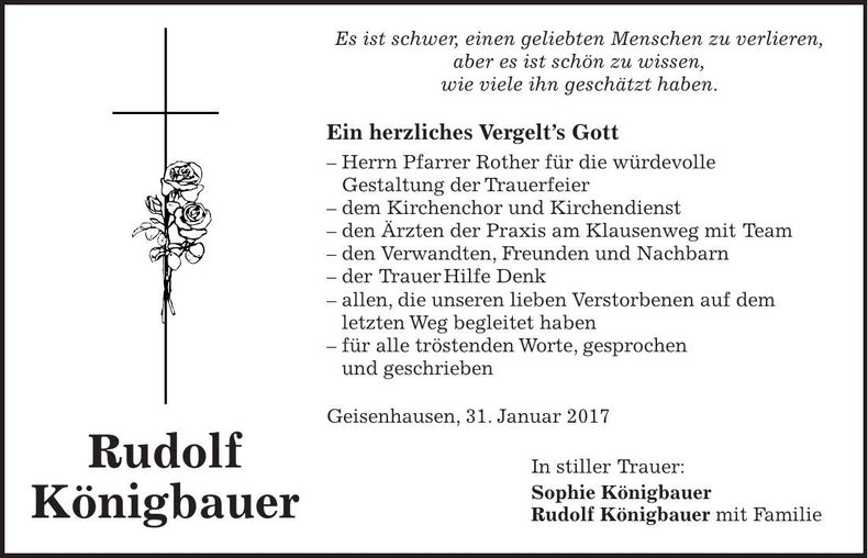Traueranzeige Rudolf Königbauer