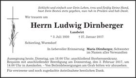 Traueranzeige Ludwig Dirnberger