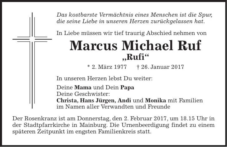 Traueranzeige Marcus Michael Ruf