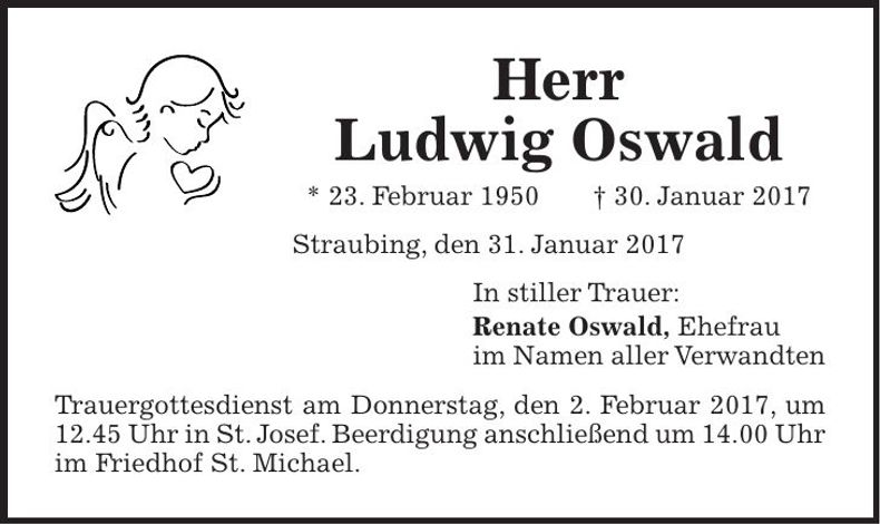 Traueranzeige Ludwig Oswald