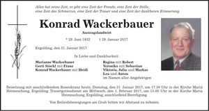 Traueranzeige Konrad Wackerbauer