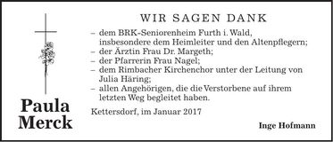 Traueranzeige Paula Merck