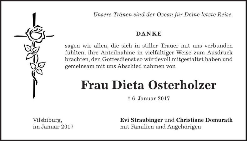 Traueranzeige Dieta Osterholzer
