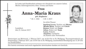 Traueranzeige Anna-Maria Kraus
