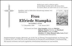 Traueranzeige Elfriede Stampka