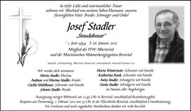 Traueranzeige Josef Stadler